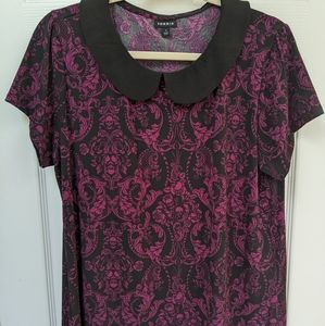 Peter pan collar black and purple skulls print